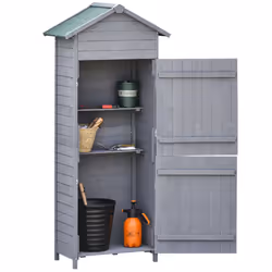 Outsunny Wood Garden Storage Shed Tool Cabinet w/ Felt Roof, 189x82x49cm, Grey - Additional view 8