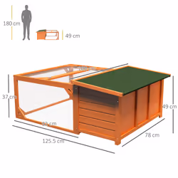 PawHut Rabbit Hutch with Run Small Animal Guinea Pig House with Openable Roof