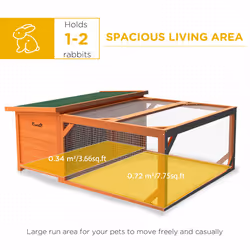 PawHut Rabbit Hutch with Run Small Animal Guinea Pig House with Openable Roof