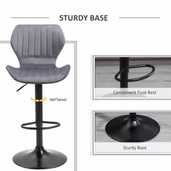 HOMCOM Bar Stool Set of 2 Fabric Adjustable Height Swivel Counter Chairs
