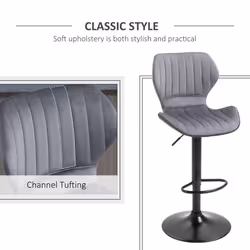 HOMCOM Bar Stool Set of 2 Fabric Adjustable Height Swivel Counter Chairs