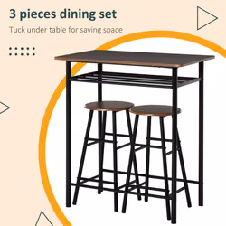 HOMCOM 3-Piece Dining Set with 2 Matching Chairs and 1 Table Black and Oak