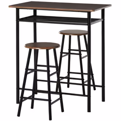 HOMCOM 3-Piece Dining Set with 2 Matching Chairs and 1 Table Black and Oak - Additional view 8