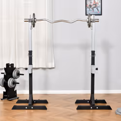 HOMCOM 2 Pairs Barbell Squat Rack Portable Stand Weight Lifting Bench w/ Wheels