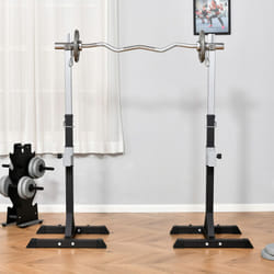 HOMCOM 2 Pairs Barbell Squat Rack Portable Stand Weight Lifting Bench w/ Wheels