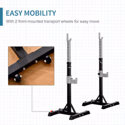 HOMCOM 2 Pairs Barbell Squat Rack Portable Stand Weight Lifting Bench w/ Wheels