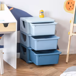 HOMCOM Kids Storage Units with Drawers 3 Tier Chest Dresser Tower Blue