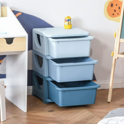 HOMCOM Kids Storage Units with Drawers 3 Tier Chest Dresser Tower Blue