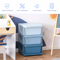 HOMCOM Kids Storage Units with Drawers 3 Tier Chest Dresser Tower Blue