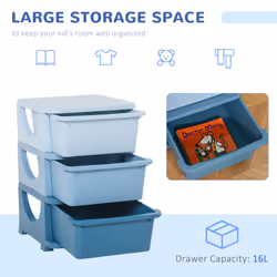 HOMCOM Kids Storage Units with Drawers 3 Tier Chest Dresser Tower Blue