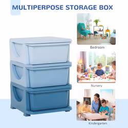 HOMCOM Kids Storage Units with Drawers 3 Tier Chest Dresser Tower Blue - Additional view 4