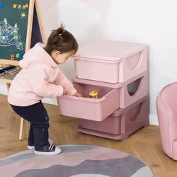 HOMCOM Kids Storage Units with Drawers 3 Tier Chest Dresser Tower Pink