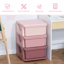HOMCOM Kids Storage Units with Drawers 3 Tier Chest Dresser Tower Pink