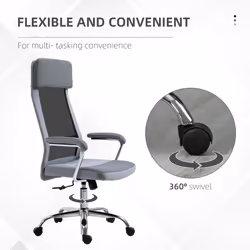 Vinsetto Office Chair Mesh High Back Swivel Task Home Desk Chair w/ Arm, Grey - Additional view 4