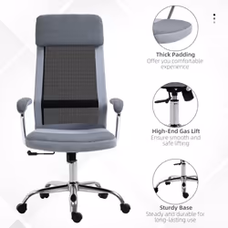 Vinsetto Office Chair Mesh High Back Swivel Task Home Desk Chair w/ Arm, Grey - Additional view 5