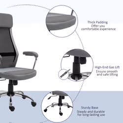 Vinsetto Office Chair Mesh High Back Swivel Task Home Desk Chair w/ Arm, Grey - Additional view 6