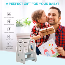 HOMCOM Two-Step Stool for Kids Toddlers with Handle for Toilet Potty Training