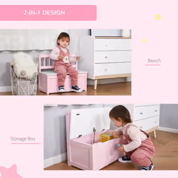 2 In 1 Wooden Toy Box, Kids Seat Bench Storage Chest, 60 x 30 x 50cm
