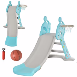 HOMCOM 2 in 1 Kids Slide with Basketball Hoop 18 months -4 Years Old Deer Blue