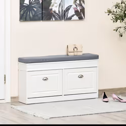 HOMCOM Shoe Storage Bench Seat Cushion, Cabinet Organizer W/ Drawers