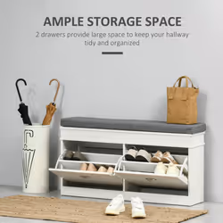 HOMCOM Shoe Storage Bench Seat Cushion, Cabinet Organizer W/ Drawers