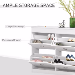HOMCOM Shoe Cabinet with 4 Flip Drawers Storage Cupboard with Shelf