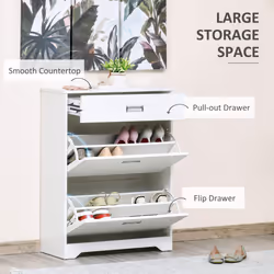 HOMCOM Tipping Shoe Cabinet Hall Organizer with Flip Drawers for Entry 16 Pairs