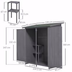 Outsunny Garden Storage Shed Tool Organizer w/ Table, 139x75x160cm, Grey - Additional view 8