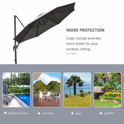 Outsunny 3(m) Garden Banana Parasol Patio Cantilever Hanging Umbrella Dark Grey - Additional view 5