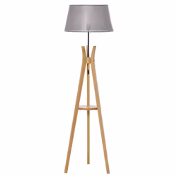 HOMCOM Tripod Floor Lamp Light E27 Base w/ Fabric Shade Storage Shelf, Grey