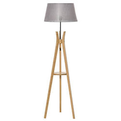 HOMCOM Tripod Floor Lamp Light E27 Base w/ Fabric Shade Storage Shelf, Grey