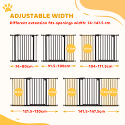 PawHut Adjustable Safety Gate w/ 3 Extensions and Four Adjustable Screws, Black