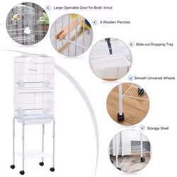 PawHut Bird Cage for Budgie Finch Canary Parakeet W/ Stand Sliding Tray White