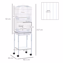 PawHut Bird Cage for Budgie Finch Canary Parakeet W/ Stand Sliding Tray White - Additional view 8