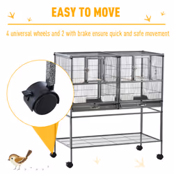 PawHut Double Rolling Bird Cage with Removable Metal Tray and Storage Shelf - Additional view 4