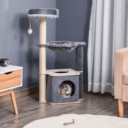 PawHut Cat Tree Tower Climbing Activity Center with Sisal Scratching Post, Grey
