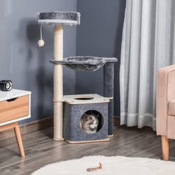 PawHut Cat Tree Tower Climbing  Activity Center with Sisal Scratching Post, Grey