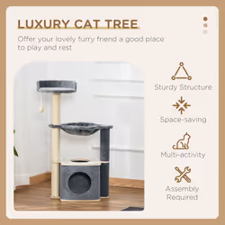PawHut Cat Tree Tower Climbing  Activity Center with Sisal Scratching Post, Grey