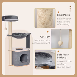 PawHut Cat Tree Tower Climbing  Activity Center with Sisal Scratching Post, Grey