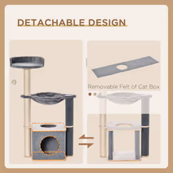 PawHut Cat Tree Tower Climbing  Activity Center with Sisal Scratching Post, Grey - Additional view 4