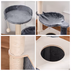 PawHut Cat Tree Tower Climbing  Activity Center with Sisal Scratching Post, Grey - Additional view 6