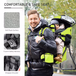 HOMCOM Baby Hiking Backpack Carrier w/ Detachable Rain Cover for Toddlers Green