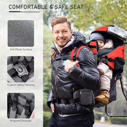 HOMCOM Baby Hiking Backpack Carrier w/ Detachable Rain Cover for Toddlers Red