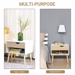 HOMCOM Bedside Table with Drawer & Shelf, Nightstand, End Table for Bedroom