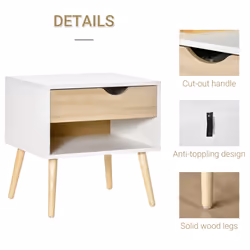 HOMCOM Bedside Table with Drawer & Shelf, Nightstand, End Table for Bedroom