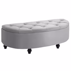HOMCOM Semi-Circle Storage Ottoman Bench Tufted Upholstered Accent