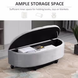HOMCOM Semi-Circle Storage Ottoman Bench Tufted Upholstered Accent