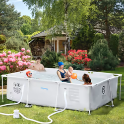 Outsunny Steel Frame Swimming Pool w/ Filter Pump and Reinforced Sidewalls, Grey