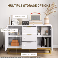 HOMCOM Sideboard Storage Cabinet with Adjustable Shelves, White