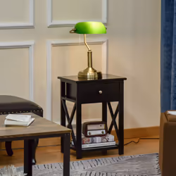 HOMCOM Banker's Table Lamp w/ Bronze Base, Green Glass Shade, Pull Rope Switch
